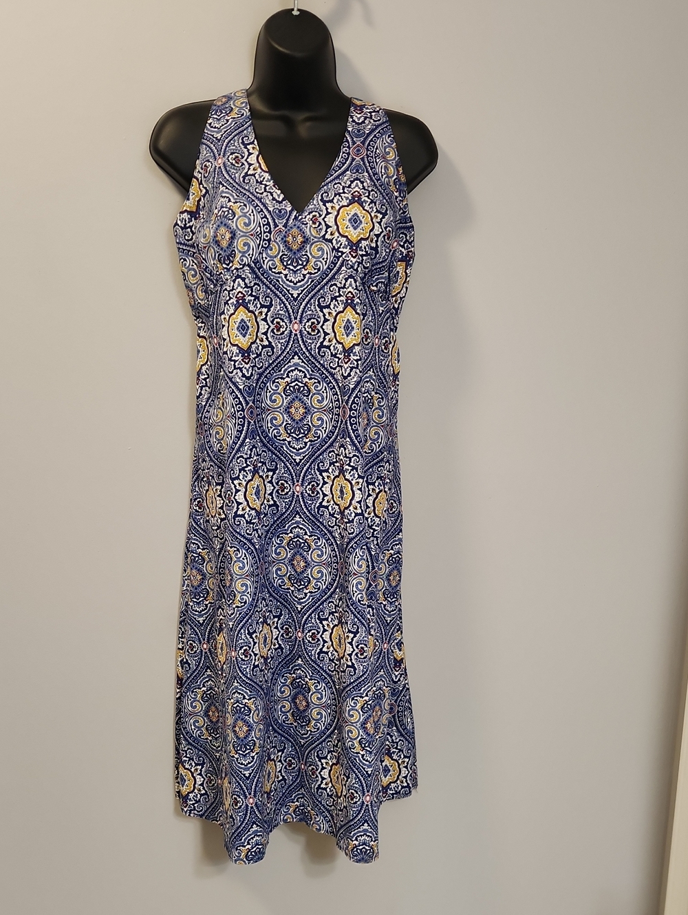 Tommy Hilfiger Blue Print Stretch Cotton Crisscross Back Dress Size 16 Boho